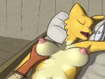  anthro areola bethesda_softworks bluedraggy breast_fondling breast_grab breasts eyes_closed felid female fondling fur hand_on_breast katia_managan khajiit mammal nipples nude pink_nose prequel sleeping solo solo_focus the_elder_scrolls video_games webcomic yellow_body yellow_fur zambs 