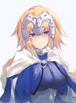  1girl armor armored_dress blonde_hair blue_eyes blush braid breasts cape closed_mouth commentary_request eyebrows_visible_through_hair fate/apocrypha fate/grand_order fate_(series) headpiece highres jeanne_d&#039;arc_(fate) jeanne_d&#039;arc_(fate)_(all) large_breasts long_braid long_hair looking_at_viewer single_braid smile standard_bearer very_long_hair white_cape yuki_maccha_(yukimattya10) 