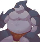  2015 anthro belly bhtoss blush clothing fish humanoid_hands male marine moobs navel nipples overweight overweight_male shark simple_background sitting solo underwear white_background 