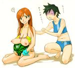  2girls abradeli arisawa_tatsuki barefoot beach bleach breasts food fruit inoue_orihime multiple_girls nipples orihime tatsuki_arisawa very_short_hair watermelon 