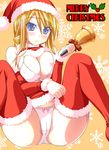  :&lt; agrias_oaks areola_slip areolae bell blonde_hair blush bra braid breasts cameltoe covered_nipples d_kurouri final_fantasy final_fantasy_tactics hat large_breasts lingerie midriff panties santa_costume santa_hat single_braid snowflakes solo spread_legs thighhighs underboob underwear 