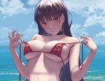  bikini black_hair breasts choker close clouds cropped long_hair red_eyes same_ningen satsuki_neko sky sofia_maryukova swimsuit undressing water 