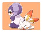  2019 anthro blush duo fur indeedee looking_back nintendo on_bottom on_top pok&eacute;mon pok&eacute;mon_(species) rokesys scorbunny sitting tongue tongue_out video_games white_body white_fur 