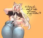 absurd_res alicia_(qrichy) anthro big_breasts breasts canid canine clothed clothing dialogue female hi_res mammal qrichy 