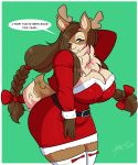  anthro big_breasts breasts capreoline cervid christmas cleavage clothed clothing dialogue holidays jwinkz mammal olive_(rawk_manx) pose reindeer 