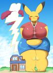  2019 ambiguous_gender anthro anthrofied big_breasts blush breasts brown_hair building clothed clothing dipstick_ears female flower fur gigantamax_pikachu gigantamax_pok&eacute;mon glowing glowing_tail hair house human kify long_tail macro mailbox mammal micro micro_on_macro multicolored_ears nintendo pikachu plant pok&eacute;mon pok&eacute;mon_(species) pok&eacute;mon_trainer red_body red_fur size_difference smile video_games yellow_body yellow_fur 