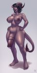  2017 big_breasts black_hair black_lips breasts demon gynomorph hair hand_on_hip horn humanoid intersex lips meshpet nipples not_furry nude penis simple_background smile solo spade_tail standing thick_thighs wide_hips 