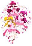  3girls :d absurdres aida_mana aino_megumi back_bow blonde_hair bow character_name character_request dokidoki!_precure floating_hair fresh_precure! full_body hair_ornament happinesscharge_precure! high_heels highres layered_skirt long_hair looking_at_viewer mary_janes miniskirt multiple_girls niita one_side_up open_mouth outstretched_arms outstretched_hand pink_ribbon pink_shirt pink_skirt pleated_skirt precure pumps red_bow red_eyes red_footwear red_hair ribbon shiny shiny_hair shirt shoes short_sleeves simple_background skirt smile two_side_up very_long_hair white_background white_sleeves wrist_ribbon 