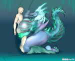  2019 anon anthro auroth_the_winter_wyvern big_breasts big_butt bioluminescence blush bodily_fluids breasts butt claws cum digital_media_(artwork) dota dota2 dragon duo female fur genital_fluids glowing hair hi_res huge_breasts human interspecies kneeling male male/female mammal nude open_mouth scalie sex simple_background steam teeth thick_thighs titfuck toe_claws tongue video_games wingedwilly wings wyvern 