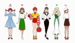  braids brown_eyes brown_hair choker dress green_hair hat kfc kisaragi_yuu_(fallen_sky) logo long_hair mcdonald&#039;s mister_donut mosburger pantyhose ponytail red_eyes red_hair shirt short_hair shorts signed skirt socks starbucks suit twintails wendy&#039;s white yellow_eyes 