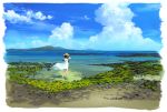  black_hair bozu_(ogiyama) braids clouds dress hat long_hair original scenic sky summer_dress twintails water 