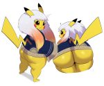  2019 ? anthro asian_clothing bent_over big_butt biped bottomless butt clothed clothing east_asian_clothing female hair hi_res japanese_clothing kimono looking_at_viewer looking_back makeup mammal multicolored_hair nintendo pikachu pok&eacute;mon pok&eacute;mon_(species) short_stack simple_background solo sssonic2 standing thick_thighs video_games white_background wide_hips 