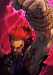  1boy dougi hankuri martial_arts portrait red_hair shouryuuken solo street_fighter street_fighter_ii_(series) uppercut 