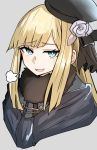  1girl =3 bangs black_headwear blonde_hair blue_eyes commentary_request eyebrows_visible_through_hair fate_(series) fur_collar gin_moku grey_background hat highres long_hair looking_at_viewer lord_el-melloi_ii_case_files open_mouth portrait reines_el-melloi_archisorte shiny shiny_hair simple_background smile smug solo 