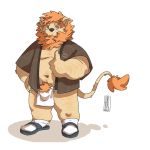  2019 anthro asian_clothing belly bulge clothing east_asian_clothing felid footwear fundoshi hakumimis humanoid_hands japanese_clothing lion male mammal navel overweight overweight_male pantherine pubes sandals shirt simple_background solo topwear underwear 