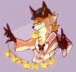  2019 anthro baubles bow_tie bowler_hat canid canine clothed clothing coat digital_media_(artwork) dis dis_the_fox eyewear female fox fur glasses hat headgear headwear holidays kinvil lights mammal new_year simple_background smile suit topwear 
