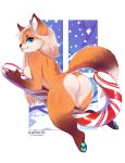  2019 4_toes 5_fingers anthro aukoon breasts butt candy canid canine digital_media_(artwork) female fingers food fox mammal presenting simple_background solo toes 