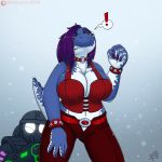  2018 anthro avian beak big_breasts bird blue_yoshi breasts clothed clothing digital_media_(artwork) drxii female frosti_loxxxe huge_breasts mario_bros mutagen mutation nintendo non-mammal_breasts pacifica penguin reptile scalie transformation video_games yoshi 