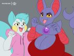  4:3 5_fingers absurd_res anthro big_breasts blush breasts clothing digital_media_(artwork) duo fangs female fingers flare_(purplebird) fur gliscor hi_res looking_at_viewer male male/female mammal mother mother_and_child mother_and_son nikkibunn nintendo open_mouth pachirisu parent parent_and_child patreon pok&eacute;mon pok&eacute;mon_(species) rodent sciurid simple_background smile son video_games white_body white_fur zale_(purplebird) 