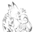 &lt;3 2016 anthro black_and_white bottomwear canid canine clothed clothing digital_media_(artwork) dipstick_ears disney duo ears_down eye_contact fox fully_clothed fur inner_ear_fluff judy_hopps lagomorph leporid looking_at_another mammal monochrome multicolored_ears nick_wilde pants pivoted_ears rabbit red_fox shirt simple_background sketch smile topwear tuft unichrome-uni white_background zootopia 