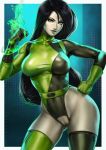  1girl absurdres breasts dandon_fuga disney green_eyes grey_skin highres kim_possible large_breasts leotard paid_reward patreon_reward pussy shego 