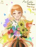  1girl artist_name birthday blush copyright_name dated elbow_gloves embarrassed fire_emblem fire_emblem:_three_houses flower gloves leonie_pinelli open_mouth orange_eyes orange_hair ryuusaki_rei short_hair single_elbow_glove 