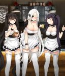  3girls absurdres alchemist_(girls_frontline) apron architect_(girls_frontline) arm_around_shoulder armband black_hair blush breasts brown_eyes cafe choker cleavage embarrassed eyepatch girls_frontline grifon&amp;kryuger highres huge_breasts large_breasts long_hair maid maid_apron multiple_girls notepad one_eye_closed ouroboros_(girls_frontline) pen physisyoon pink_eyes red_eyes sangvis_ferri side_ponytail smile thumbs_up translation_request twintails very_long_hair white_hair white_legwear wristband 