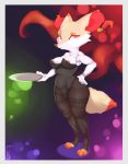  &lt;3 &lt;3_eyes abstract_background absurd_res anthro bell border braixen breasts cheek_tuft clothed clothing dipstick_ears dipstick_tail facial_tuft female foxialist fur hand_on_hip hi_res holding_object inner_ear_fluff multicolored_ears multicolored_tail nintendo nipples orange_body orange_eyes orange_fur pok&eacute;mon pok&eacute;mon_(species) solo standing tan_body tan_fur toeless_legwear tuft video_games white_body white_border white_fur 