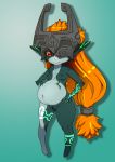  2019 armor belly big_belly breasts censored female hair headgear helmet humanoid humanoid_pointy_ears imp j7w midna mostly_nude nintendo nipples not_furry one_eye_obstructed orange_hair pregnant pussy red_eyes short_stack small_breasts solo the_legend_of_zelda twilight_princess video_games yellow_sclera 