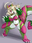  anthro big_breasts biped breasts clothed clothing dragon food food_creature fruit green_eyes pink_eyes plant san_ruishin 