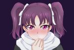  1girl bangs birthday blush commentary_request highres kazuno_leah long_hair looking_at_viewer love_live! love_live!_sunshine!! osirukonobleman pink_eyes purple_hair scarf shiny shiny_hair solo twintails upper_body 