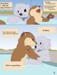  black_nose blush collar comic fur kiwi_(changing_fates) lutrine male mammal mustelid pebble_(letodoesart) shuryashish smile water whiskers white_body white_fur 