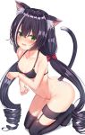  1girl absurdres animal_ear_fluff animal_ears ass bangs black_bra black_hair black_legwear blush bottomless bra breasts cat_ears cat_girl cat_tail cleavage eyebrows_visible_through_hair fang full_body garter_straps green_eyes hair_ribbon highres kyaru_(princess_connect) long_hair looking_at_viewer low_twintails multicolored_hair no_panties no_shoes open_mouth princess_connect! princess_connect!_re:dive ribbon simple_background small_breasts smile solo streaked_hair tail thigh_strap thighhighs twintails underwear underwear_only white_background white_hair xue_lu 