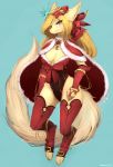  2019 5_fingers anthro blonde_hair breasts canid canine clothed clothing digital_media_(artwork) eyebrows eyelashes female fingers hair kameloh kemono mammal smile solo toes 