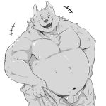  2019 anthro anvel belly blush bulge canid canine clothing eyes_closed humanoid_hands male mammal moobs nipples overweight overweight_male pukkunnnn simple_background solo underwear white_background 