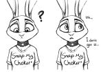  2019 ? anthro black_and_white chest_tuft choker clothed clothing confusion dialogue disney english_text female humor jewelry judy_hopps lagomorph leporid mammal meme monochrome necklace rabbit s1m shirt simple_background solo t-shirt text topwear tuft until_it_snaps white_background zootopia 