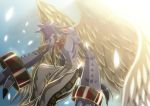  anubimon black_eyes bracelet digimon feathered_wings jewelry long_hair mask no_humans official_art plust-suke shirtless sky solo sparkle wings 