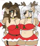  bell big_breasts blush bottomwear breast_squish breasts breasts_frottage capreoline cervid chest_tuft christmas clothing collar darkwolfhybrid digital_media_(artwork) female holidays jangle_(darkwolf) jingle_(darkwolf) legwear mammal nipple_slip one_eye_closed reindeer skirt slightly_chubby smile squish stockings thigh_highs tuft wink 