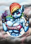  absurd_res anthro areola areola_slip big_breasts breasts cleavage clock clothed clothing equid equine female friendship_is_magic happyanthro hi_res mammal muscular muscular_female my_little_pony rainbow_dash_(mlp) watch 
