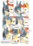  2016 anthro blush braixen canid canine comic dialogue digital_media_(artwork) duo english_text eyes_closed female hi_res inner_ear_fluff kissing lucario male male/female mammal nintendo open_mouth pok&eacute;mon pok&eacute;mon_(species) red_eyes speech_bubble text tuft video_games winick-lim 