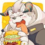  behemoth_(housamo) blush burger eating food horn kemomo_kanto male monster tokyo_afterschool_summoners tongue video_games 