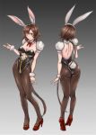  1girl absurdres alternate_costume animal_ears back black_legwear breasts brown_hair bunny_ears bunny_girl bunnysuit cleavage granblue_fantasy hair_ornament high_heels highres kneepits leona_(granblue_fantasy) loach0312 long_hair medium_breasts shoes short_hair very_long_hair 