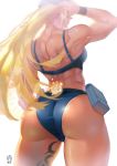  1girl ass back blonde_hair breasts from_behind ge_xi highres leg_tattoo long_hair medium_breasts muscle muscular_female original solo tattoo thick_thighs thighs witch 