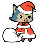  alpha_channel bag beastars blush canid canine canis cheek_tuft christmas clothed clothing costume facial_tuft fangs fully_clothed fur grey_body grey_fur hat headgear headwear holding_object holidays legosi_(beastars) mammal open_mouth santa_costume santa_hat simple_background solo transparent_background tuft wolf 