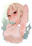  armpits blush breasts collarbone idolmaster idolmaster_cinderella_girls idolmaster_cinderella_girls_starlight_stage large_breasts shiomi_shuuko short_hair steam steaming_body sweat takatoo_kurosuke white_tank_top 