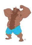  2019 4_toes 5_fingers armpit_hair beard belly big_muscles black_claws black_nose body_hair bottomwear brown_body brown_fur brown_hair bugbear chest_hair claws clothed clothing facial_hair fingers flexing fur furrybob grin hair happy_trail huge_muscles male musclegut muscular muscular_male nipples pink_nipples plantigrade shorts smile solo standing toes topless yellow_sclera 