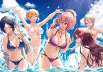  bikini breasts hayami_kanade ichinose_shiki idolmaster idolmaster_cinderella_girls jougasaki_mika long_hair migimaki_(migi_mawashi) miyamoto_frederica shiomi_shuuko short_hair swimsuit waifu2x water 