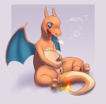  2019 3_toes anus belly big_belly blush bodily_fluids charizard claws digital_media_(artwork) dragon female feral genital_fluids hi_res looking_pleasured nintendo nude open_mouth pee_on_self peeing pok&eacute;mon pok&eacute;mon_(species) pussy scalie simple_background slowderpyguy solo teeth thick_thighs toes tongue tongue_out urine video_games watersports wings 