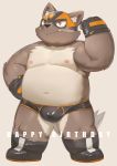  2019 absurd_res anthro belly bulge cai1448331577 canid canine canis clothing cute_fangs domestic_dog flappydog_(character) hi_res humanoid_hands male mammal mask moobs navel nipples overweight overweight_male simple_background solo text underwear 