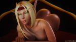  16:9 3d_(artwork) accessory blizzard_entertainment blonde_hair breasts butt digital_media_(artwork) elf eyebrows female green_eyes hair headband humanoid humanoid_pointy_ears long_eyebrows lying mottec nude on_front solo video_games warcraft 